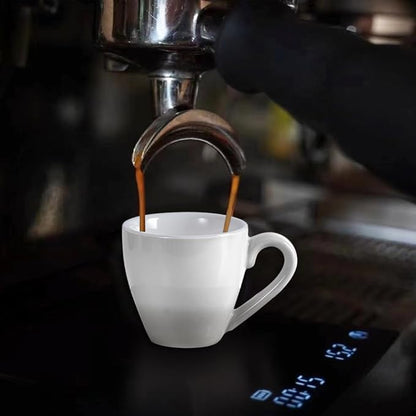 homEdge Porcelain Espresso Shot Cup Set with Saucers and Stainless Steel Spoons - 80 ml / 2.67 oz, Set of 4, White