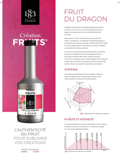 1883 Dragon Fruit Purée – Premium French Fruit Purée for Cocktails, Smoothies, Desserts & More – Vibrant Exotic Flavor – 1 Liter Bottle