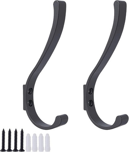2 Pack Hanging Coat Hooks Wall Mount, Coat Hanger Wall Hangers, Metal Hooks for Hanging Heavy Duty, Screw in Hooks for Hanging Towels, Clothes, Backpack, Hat, Bag, Jacket, Key, Robe, Backpack Grey