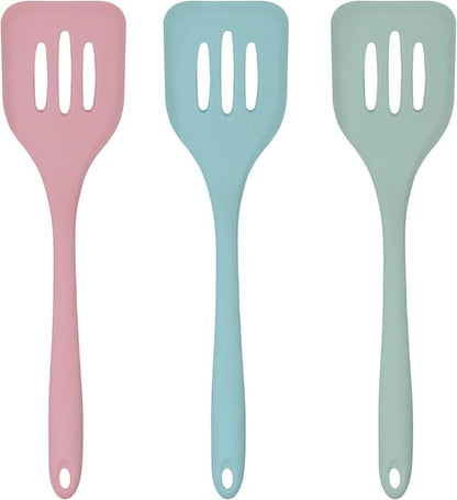 3 Pcs Colorful Silicone Slotted Turner Set, Heat Resistant Non-Scratch Kitchen Spatula Flipper with Comfortable Handle for Non-Stick Cookware