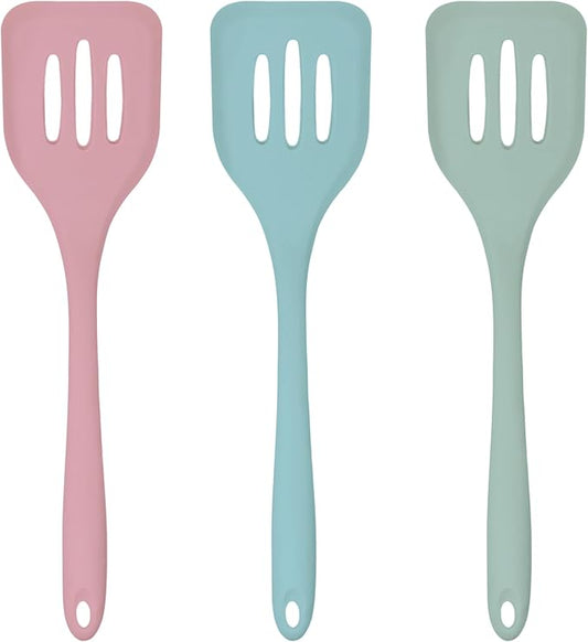3 Pcs Colorful Silicone Slotted Turner Set, Heat Resistant Non-Scratch Kitchen Spatula Flipper with Comfortable Handle for Non-Stick Cookware