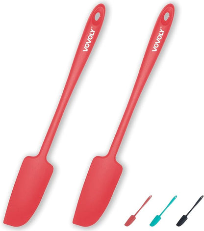 2-Pack Vovoly Silicone Jar Spatulas, Small Seamless Design Rubber Scraper with Stainless Steel Core, Heat Resistant and Non-Stick Mini Spatula for Jars and Blenders, BPA Free,11 IN, Red