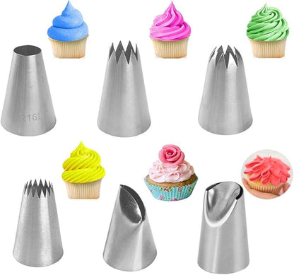 Extra Large Piping Tips Set for Cupcake Cake Decorating,6 Big Icing Tips with Round Star Rose Petal Ruffle Pastry Tips for Frosting