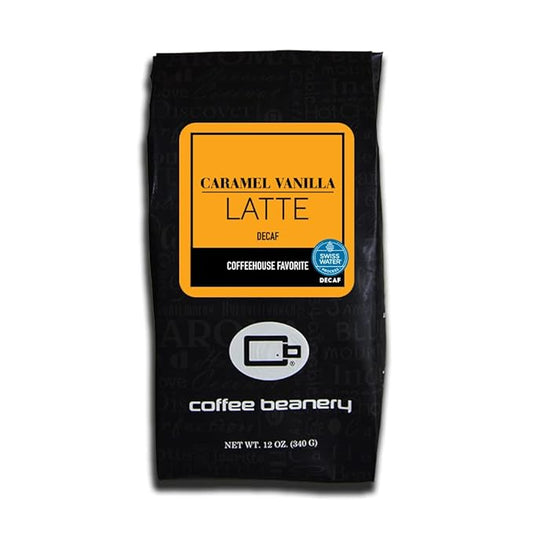 Caramel Vanilla Latte Flavored Coffee SWP Decaf, Specialty Arabica Coffee, Medium Roast, 12 ounce, Automatic Drip (Ground)