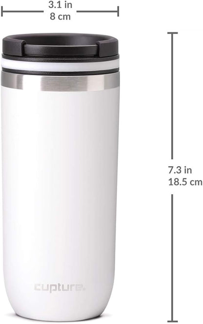 Cupture TWIST-TOP Vacuum-Insulated Stainless Steel Travel Mug, 16 oz, Winter White
