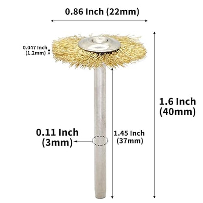 20PCS T-shaped Brass Wire Brushes - Metal Rust Removal, Cleaning, and Polishing - 22mm Diameter, 1/8″ (3mm) Shaft - Removes Burrs and Oxide Layer - Handles Rough Surfaces - Rotary Tool Accessories