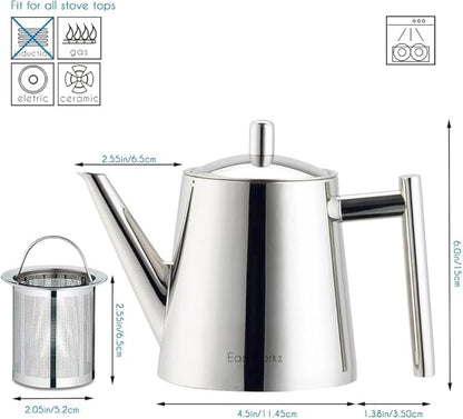 Easyworkz Stainless Steel Teapot with Removeable Infuser 27 oz Stovetop Tea Maker for Fruit Herbal and Infusion Tea