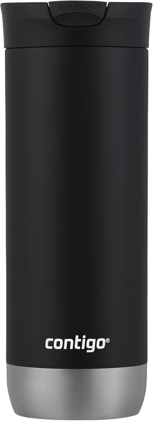Huron Vacuum-Insulated Stainless Steel Travel Mug, 16oz Licorice - Leak-Proof Lid for Hot/Cold Beverages, Fits Most Cup Holdersand Brewers
