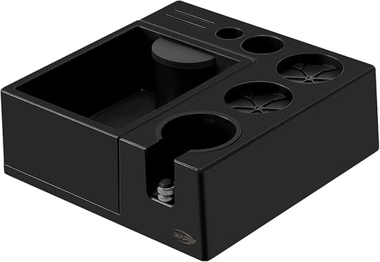 IKAPE Espresso Knock Box, Espresso Coffee Organizer Box Fit for Storage 51, 54, 58MM Espresso Tamper, Distributor, Portafilter & Puck Screen Accessories, Plastic Station Base(Black)