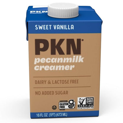 PKN Sweet Vanilla Pecan Milk Creamer, Plant-Based, Vegan, Dairy-Free, No Gums or Oils, Keto-Friendly, Barista-Approved, Shelf-Stable, 16oz Six-Pack