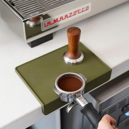 watchget Espresso Tamping Mat, Coffee Tamper Mat, Olive Silicone Food Grade Pad, 8Inch X 6Inch Coffee Tamp Station, Espresso Accessory, Waterproof and Heat Resistant