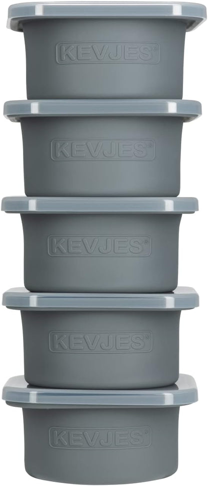PLUS-Large 1000ml Pizza Dough Proofing Boxes for DIY Artisan Pizza, Food Grade Silicone Stackable Containers with Lids. Freezer, Fridge, Dishwasher Safe (5Space Grey Plus)
