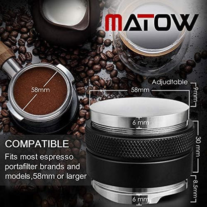 58mm Coffee Distributor and Tamper, Dual Head Coffee Leveler Fits for Portafilter, Increased Adjustable Depth- Professional Espresso Hand Tampers