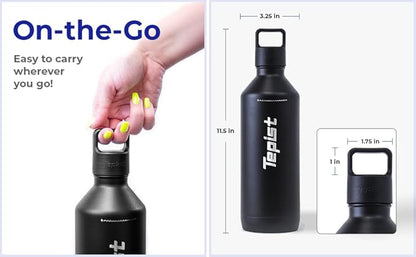 ThirtyO 30oz Stainless Steel Bottle Compatible with Sodastream Machines | Powder Coated Black | Vacuum Sealed | Double Walled | Leak-Proof | Easy to Carry | Reusable Bottle
