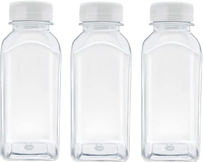 3 Pcs 8 Ounce Plastic Juice Bottles, Reusable Bulk Beverage Containers for Juice, Milk and Other Beverages, White lid