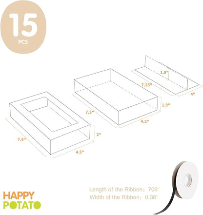 HAPPY POTATO 15 Pack Macaron Boxes - 12 Count, 7.2x4x1.9 Inches, Black with Clear Window, Includes Ribbon