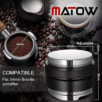 53mm Coffee Distributor and Tamper, Dual Head Coffee Leveler Compatible with Breville 54mm Portafilter, Adjustable Depth- Professional Espresso Hand Tampers