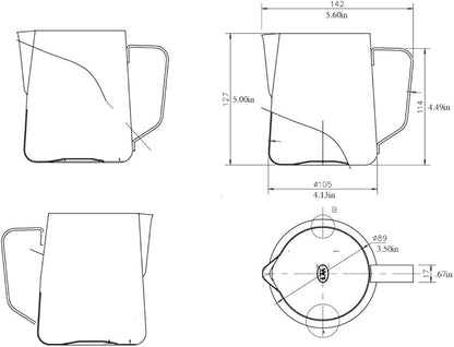 Rattleware 32 oz Latte Art Pitcher – Stainless Steel Frothing Pitcher with Etched Graduation, Tapered Spout, Ergonomic Handle, Professional Steaming Pitcher for Baristas, Cafe and Home Use