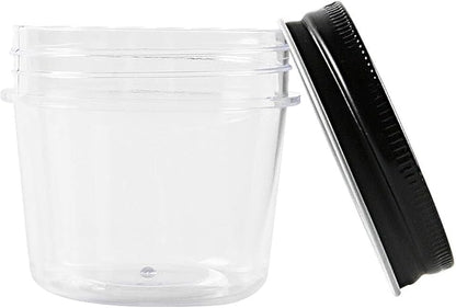 Novelinks 4 Ounce Plastic Jars with Black Lids - Refillable Round Clear Containers for Kitchen & Household Storage - BPA Free (40 Pack)