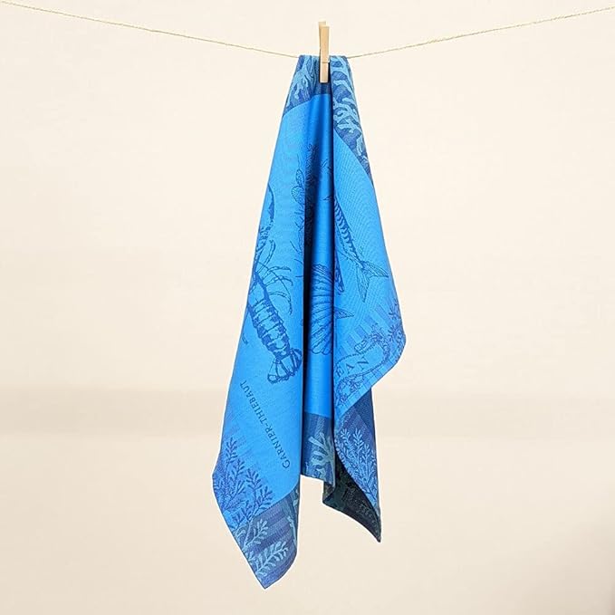 Garnier Thiebaut L'Ocean Bleu (The Blue Ocean) French Kitchen Towel 22"x30", Cotton, Jacquard