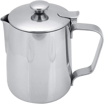 Stainless Steel Milk Frothing Pitcher, Stainless Steel Coffee Cup Mug Milk Frothing Pitcher Jug with Lid for Latte Coffee Art for Office Kitchen with handle(350ml)