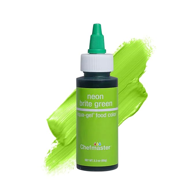 Chefmaster Neon Green Liqua-Gel® Food Coloring | Vibrant Color | Professional-Grade Dye for Icing, Frosting, Fondant | Baking & Decorating | Fade-Resistant | Easy-to-Use | Made in USA | 2.3 oz