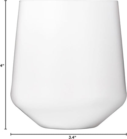 Drinique Unbreakable Stemless Wine Glasses (Set of 4) 12oz Tritan Plastic Stemless Glassware for Indoor or Outdoor Use - White