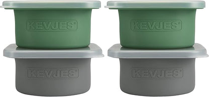 Stackable Silicone Artisan Pizza Dough Proofing Proving Containers with Air-tight Lids-4pack-500ml Volume for 250g Dough Ball (2green+2Space Grey)