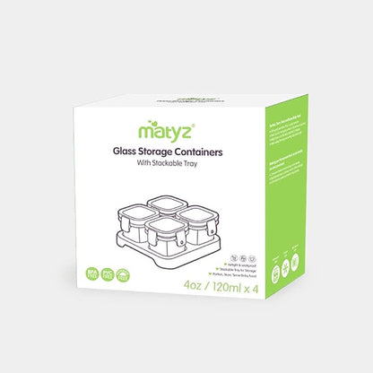 Matyz 4-Pack Glass Baby Food Jars With Lids Airtight Freezer Microwave Oven Safe (Mint Green, 4 OZ Each) - Small Solid Food Storage Containers Baby Stackable Baby Food Containers Glass