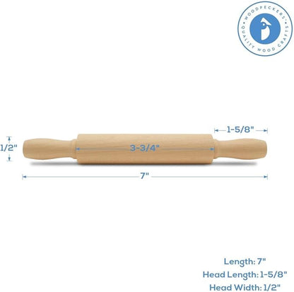 Wooden Mini Rolling Pin, 7 Inches Long, Pack of 12, Perfect for Fondant, Pasta, Baking in the Kitchen, Play-doh, Crafting and Imaginative Play, by Woodpeckers