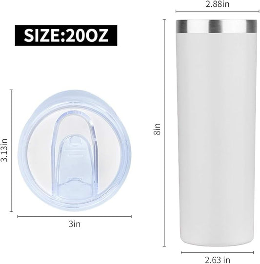 HASLE OUTFITTERS 20 oz Skinny Tumblers Bulk Set, Stainless Steel Insulated Slim Tumblers with Lids, Reusable Double Wall Travel Coffee Mugs, Durable Powder Coated Travel Water Cups(White, 8)