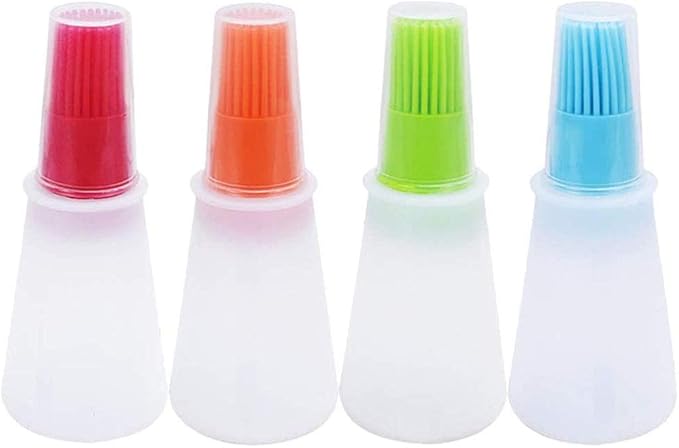 Silicone Oil bottle brush，BBQ/Pastry Basting Brushes,Silicone Cooking Grill Barbecue Baking Pastry Oil/Honey/Sauce Bottle Brush (4 PCS,Multicolor)