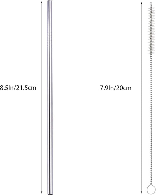 10 Pcs Stainless Steel Straws, Reusable Drinking Straws, Straight Metal Straw Sets with 2 Pcs Cleaning Brushes (8.5 Inch, Silver)