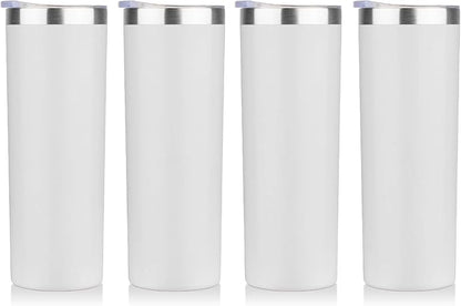 HASLE OUTFITTERS 20 oz Skinny Tumblers Bulk Set, Stainless Steel Insulated Slim Tumblers with Lids, Reusable Double Wall Travel Coffee Mugs, Durable Powder Coated Travel Water Cups(White, 4)
