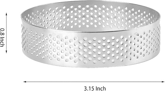 Frcctre 9 Pack 3.15 Inch 304 Stainless Steel Tart Rings, Heat-Resistant Perforated Nonstick Round Mousse Cake Rings Metal Crumpet Ring Pastry Mold Circle Tartlet