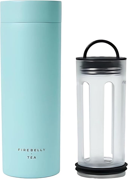 Firebelly Tea, Travel Tea Infuser Mug with Strainer, Insulated Tumbler for Loose Leaf Tea or Coffee, Leakproof Bottle for Hot or Iced Drinks, Stainless Steel Thermos with Lid, Mer