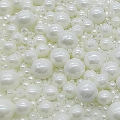 Edible White Sugar Pearls Sprinkles Candy Mix Size Pearls Cake Decorations Cupcake Toppers Cookie Decorating Perfect for Wedding Party Valentine Halloween Christmas Supplies 4.58OZ