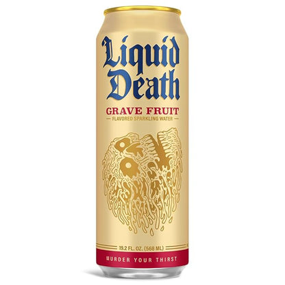 Liquid Death, Grave Fruit, Grapefruit-Flavored Sparkling Water, 8-Pack (19.2oz Cans), Low Calorie & No Artificial Sweeteners
