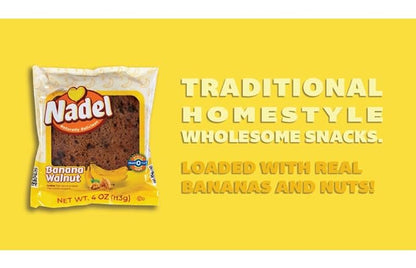 Nadel - Naturally Delicious Banana Nut bread, 16 Pack, Fresh Bananas, Crunchy Walnuts, Lunch snack breakfast bars Natural fresh brand, Cake Slices