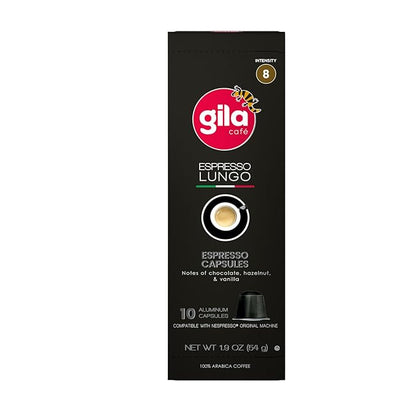 GILA Cafe Espresso Lungo aluminun coffee capsules compatible with Nespresso Original Machines Pack (6 pack x 10), 60 count