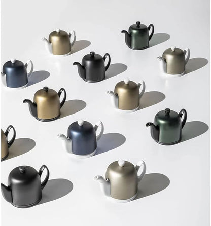 Salam Luxury French Tea Pot - Porcelain Teapot with Bronze Stainless Steel Cover, Ceramic Tea Kettle for Loose Tea, Removable Infuser, 6 Cup Capacity, 36oz - White