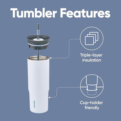 Owala Stainless Steel Triple Layer Insulated Travel Tumbler with Spill Resistant Lid and Straw, BPA Free, 24 oz, Grey/Blue (The Great Blue) (Pack of 12)