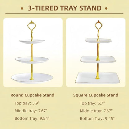 RAUVOLFIA 5 Pcs Dessert Table Stand Set - 2 X 3 Tier Plastic Cupcake Display Stands Cookie Tray Rack Serving Tower & 3 Pcs Trays for Wedding Baby Shower Tea Party