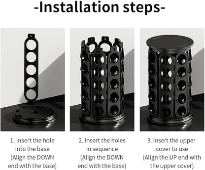 K Cups Holder,K Cup Carousel, Coffee Pods Storage Organizer Stand,New Modern Design, Home or Office Kitchen Counter Organizer（Capacity of 40 Pods, Black）