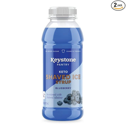 Keystone Pantry Keto Shaved Ice Syrup Blueberry 2 pack 1 pint bottles Gluten Free Nut Free Allergen Free Dairy Free No added sugar 0 net carbs diabetic friendly