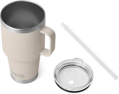 YETI Rambler 35 oz Tumbler with Handle and Straw Lid, Travel Mug Water Tumbler, Vacuum Insulated Cup with Handle, Stainless Steel, Cape Taupe
