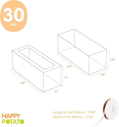 HAPPY POTATO 30 Pack Macaron Boxes for 4 or 5, 4×1.9×1.9 Inches, Macaron Packaging Boxes, White Macaron Box with Clear Window, Macaron Container Gift Boxes with Ribbon