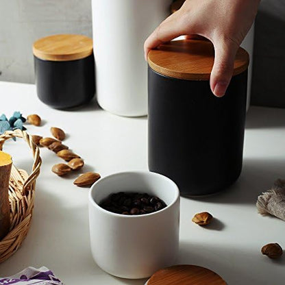 Food Storage Canister, Ceramic Kitchen Canisters with Airtight Seal Bamboo Lid, Food Storage Jar for Tea, Coffee Bean, Spice, Sugar 260ml/ 800ml/ 1000ml (260ml-8.2 x 8.3cm)
