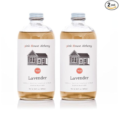 Pink House Alchemy Lavender Simple Syrup – 16oz Pack of 2 – Handcrafted All-Natural Mixer for Coffee, Cocktails, Soda, Lemonade, Tea & Baking – Gluten-Free, Non-GMO, Vegan, Small Batch (LAV 2)