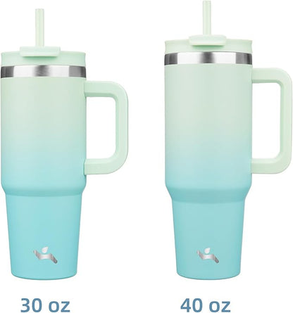 30 oz Tumbler with Handle and 2 Straws,2 in 1 Lid Insulated Water Bottle Stainless Steel Travel Coffee Mug,Mint